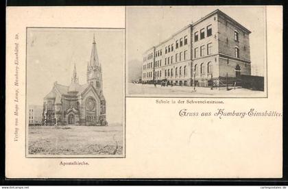 AK Hamburg-Eimsbüttel, Apostelkirche, Schule in der Schwenckenstrasse