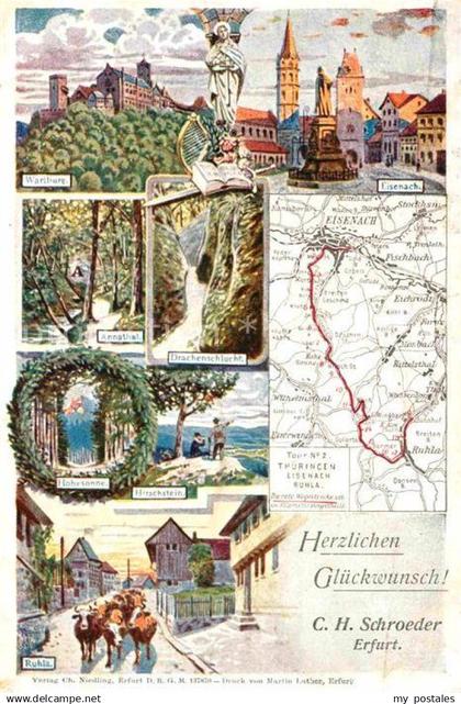 Eisenach Thueringen Wegstrecke Wartburg Annathal Hohesonne Ruhla Hirschstein