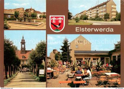 Elsterwerda Wappenbrunnen am Markt Strasse des Aufbaues Schloss EisCafe