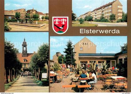 Elsterwerda Wappenbrunnen am Markt Strasse des Aufbaues Schloss EisCafe