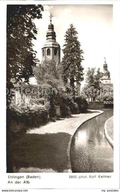 Ettlingen Partie an der Alb Kirchturm