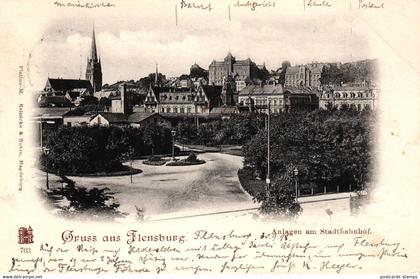 Flensburg, Anlagen am Stadtbahnhof, 1898 von Flensburg nach Berlin versandt