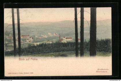 AK Flöha, Blick von einer Anhöhe auf den Ort
