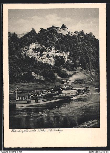 AK Fürstenberg / Weser, Weserdampfer unter dem Schloss