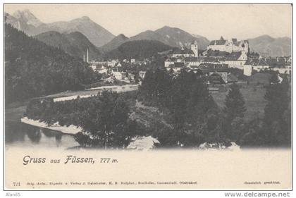 Fuessen Germany, Gruss aus Fussen View of Town, 1900s Vintage Postcard
