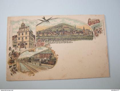 Gemünden, Bahnhof  ,  schöne Karte  um 1900