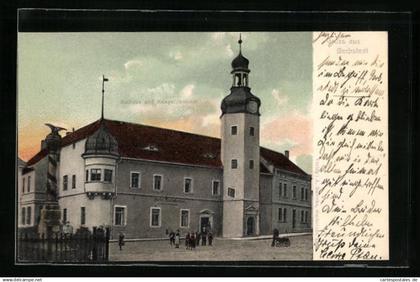 AK Gerbstedt, Rathaus und Kriegerdenkmal mit Hotel Ratskeller