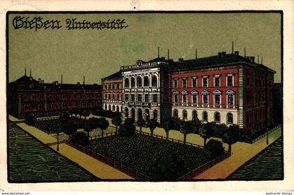 Giessen, Universität, Steindruck AK, Feldpost 1914 von Giessen nach Wiesbaden