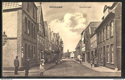 AK Glückstadt, Deichstrasse mit Geschäften