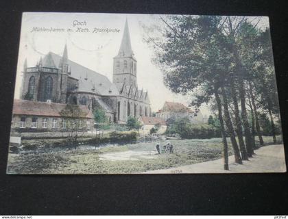 Goch , 1910 ,  Mühlendamm mit Kirche , alte Ansichtskarte , AK , CPA !