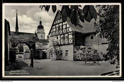 AK Gössnitz, Blick auf Pfarrhaus und Kirche