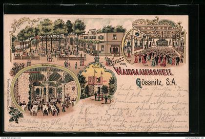 Lithographie Gössnitz /S.-A., Gasthaus zum Waismannsheil, Ruine