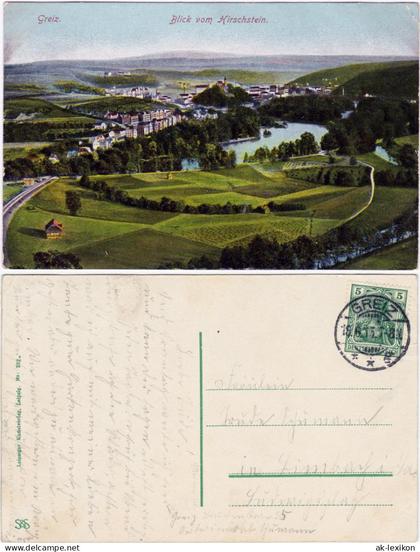 Ansichtskarte Greiz Blick vom Hirschstein (Künstlerkarte) 1913