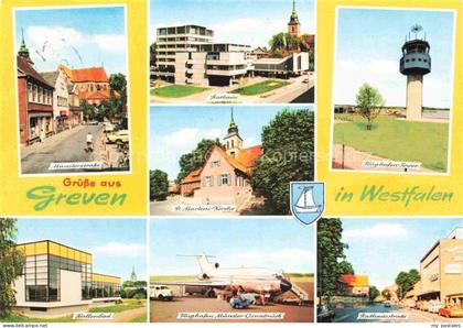 Greven  Westfalen Muensterstrasse Rathaus St Martini Kirche Hallenbad Flughafen