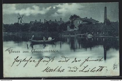 AK Grevesmühlen, Ortspartie mit Windmühle und Boot