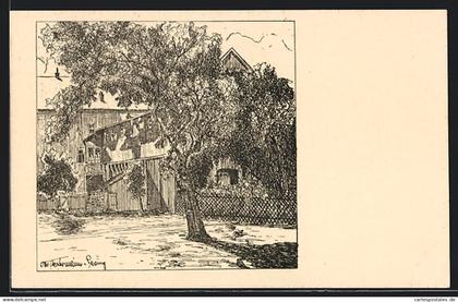 Künstler-AK Grünberg, Baum im Schlosshof