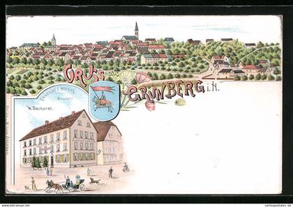 Lithographie Grünberg i. H., Gasthof z. Hirsch, Panorama