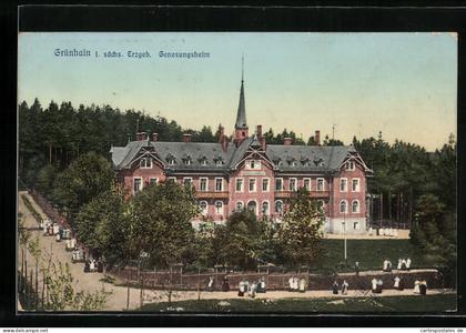 AK Grünhain in Sa., Gäste vor dem Genesungsheim