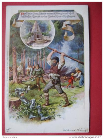 Grünhain-Beierfeld Waschleithe - Künstlerkarte / Sagenkarte "Fürstenbrunn b. Schwarzenberg" / Prinzenraub