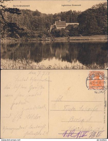 Ansichtskarte Grunewald-Berlin Blick auf das Jagdshloß Grunewald 1918