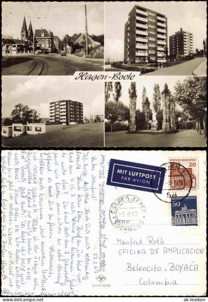 Boele Hagen (Westfalen) Hochhäuser, Straßen 1967  gel. Luftpost Kolumbien