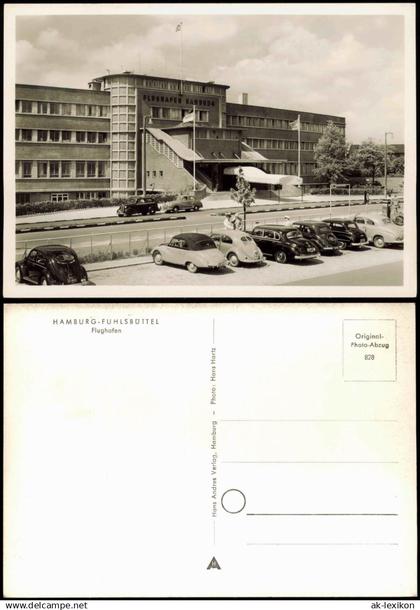Fuhlsbüttel-Hamburg Flughafen Parkplatz VW Käfer Fotokarte 1954