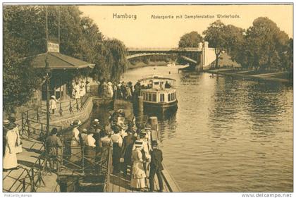 Hamburg, Alsterpartie mit Dampferstation Winterhude, um 1910/20