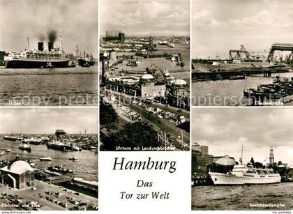 Hamburg Hafen Elbtunnel Elbe Uhrturm Landungsbruecken ueberseebruecke Hafen Seeb