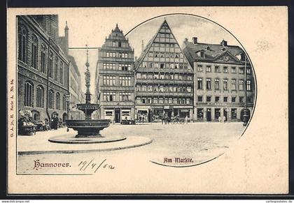 AK Hannover, Am Markte, Ortspartie mit Brunnen
