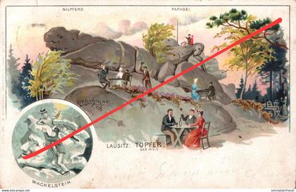 Litho AK Töpfer Felsen Papagei Nilpferd Töpferbaude Baude a Oybin Olbersdorf Zittau Lückendorf Hartau Eichgraben Grottau