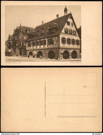 Ansichtskarte Haslach im Kinzigtal Partie am Rathaus 1928