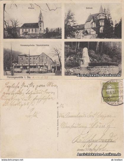 Herzogswalde-Wilsdruff: Kirche, Schloß, Genesungsheim und Kriegerdenkmal 1932