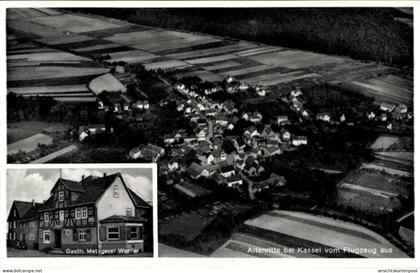 CPA Altenritte Altenridde Baunatal Hessen, Fliegeraufnahme, Gasthaus Metzgerei Werner