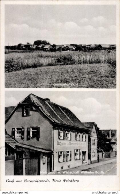 CPA Burg Gräfenrode Karben im Wetteraukreis, Metzgerei und Wirtschaft, Gesamtansicht
