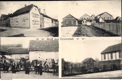 CPA Crumstadt Riedstadt Hessen, Ortsansichten, Männer mit Pferdefuhrwerken