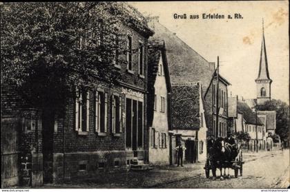 CPA Erfelden Riedstadt am Rhein Hessen, Straßenpartie, Kirche, Geschäft, Fuhrwerk