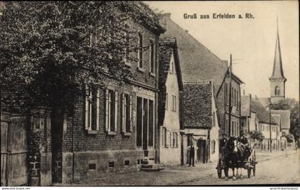 CPA Erfelden Riedstadt in Hessen, Geschäft, Pferdekarren, Straßenpartie