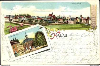 Lithographie Hanau Main Kinzig Kreis, Frankfurter Tor, Totale