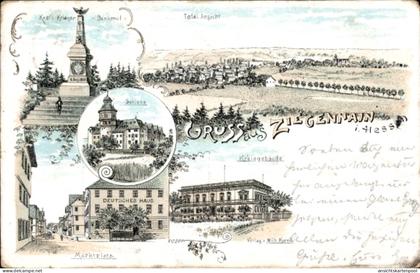 Lithographie Ziegenhain Schwalmstadt in Hessen, Marktplatz, Schloss, Kriegerdenkmal, Deutsches Haus