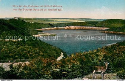 Waldeck Edersee Blick von der Schoenen Aussicht auf Edersee mit Schloss Waldeck