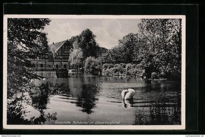 AK Hessisch Oldendorf, Gaststätte Rohdental vom Wasser aus gesehen