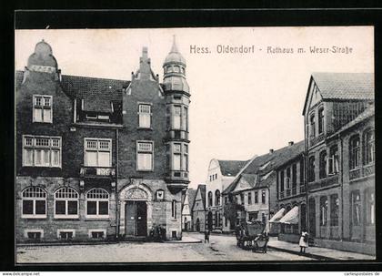 AK Hessisch Oldendorf, Rathaus m. Weser-Strasse