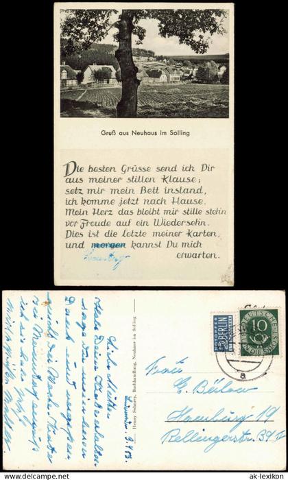 Neuhaus Solling-Holzminden Gruß aus Neuhaus Solling (Ortsansicht & Spruch) 1953