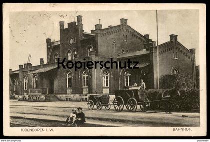 ALTE POSTKARTE IBBENBÜREN BAHNHOF Kutsche Pferd Kinder coach horse children enfants station gare Ibbenbueren postcard AK
