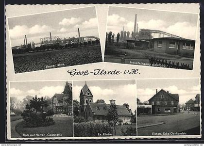 AK Gross Ilsede i. H., Hütten-Gaststätte, Ilseder Hütte, Haupteingang zur Hütte, Ev. Kirche