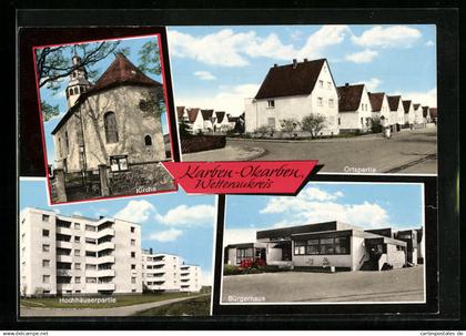 AK Karben-Okarben, Kirche, Hochhäuser, Bürgerhaus und Strassenpartie
