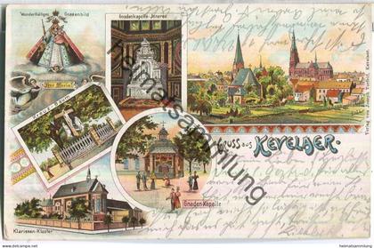 Gruss aus Kevelaer - Farblitho - Klarissen-Kloster - Gnadenkapelle - Verlag Joseph Vorfeld Kevelaer