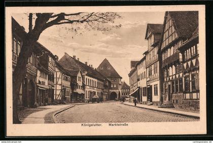 AK Königslutter, Marktstrasse mit Geschäften und Baum