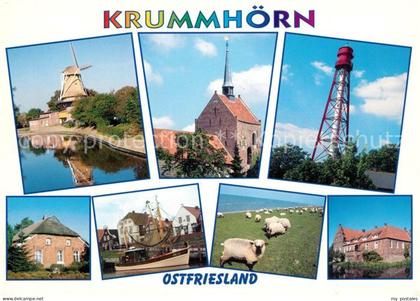 Krummhoern Muehle Kirche Leuchtturm Schafweide Fischerboot