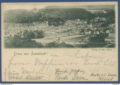 Gruss aus Landstuhl Gesamtansicht, gelaufen 1898 mit Bahnpost (AK1126)